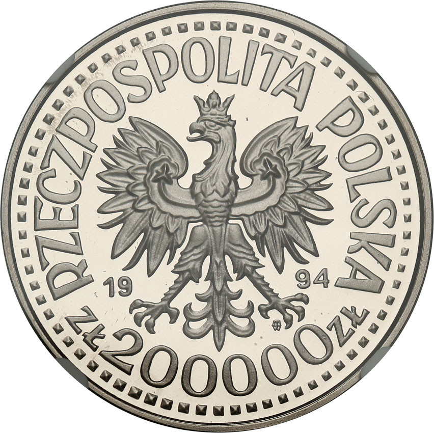 III RP. PRÓBA Nikiel 200.000 złotych 1994 Monte Casino NGC PF70 ULTRA CAMEO (MAX)